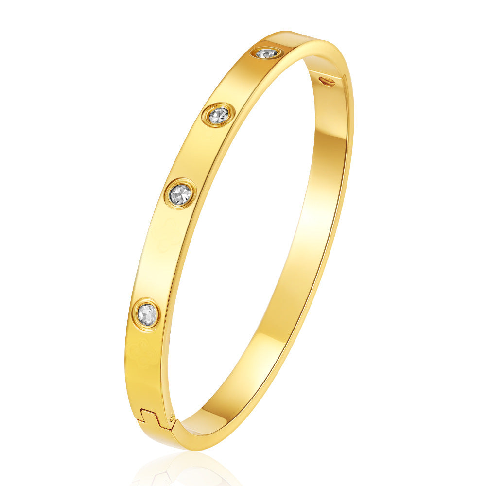 Wholesale Stainless Steel PVD 18K Gold Electroplated Diamond-Encrusted Round Clasp Bracelet and Earrings Set for Women Party Wear Gift