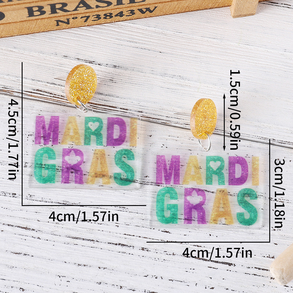 Wholesale Mardi Gras Letter Pendant Acrylic Earrings