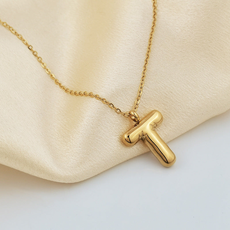 Wholesale 26 Letters 18K Gold Plated Polished Letter Necklaces ACC-NE-GuDi014