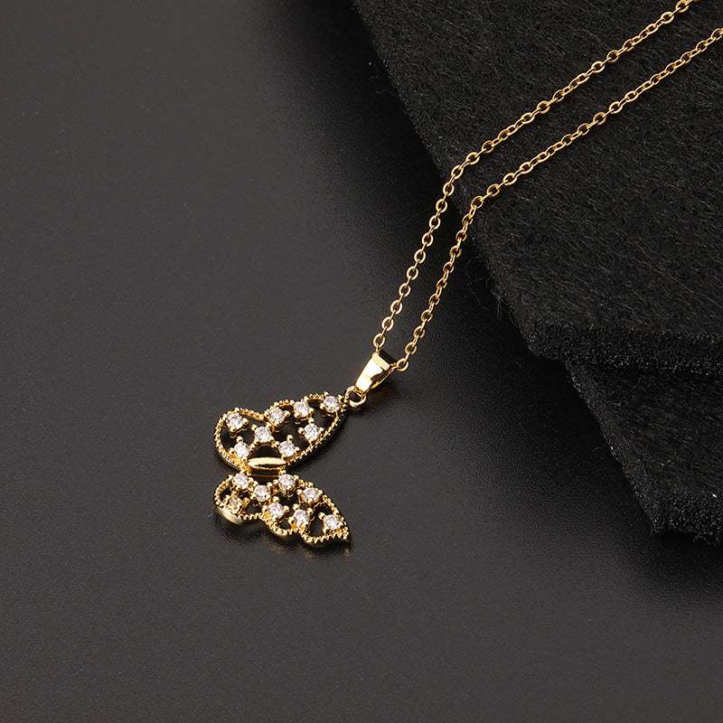 Wholesale Copper Butterfly Choker With Colorful Zircon Pendant Korean Style Trendy Fashion Accessory For Women