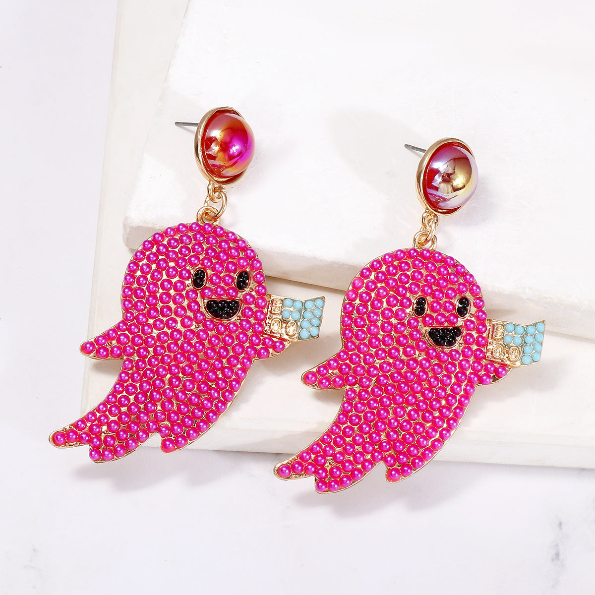 Wholesale Cute Halloween Ghost Diamond Round Bead Earrings ACC-ES-JuJia005