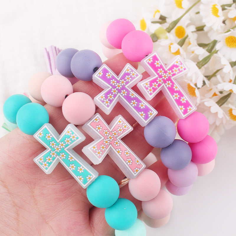 Wholesale  Cartoon Cross Silicone Bracelet Keychain