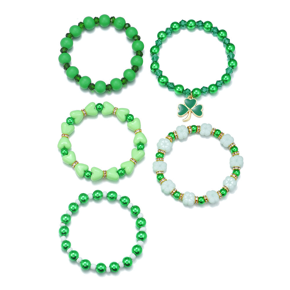 Wholesale  5pcs St. Patrick's Day Clover Green Bead Bracelet