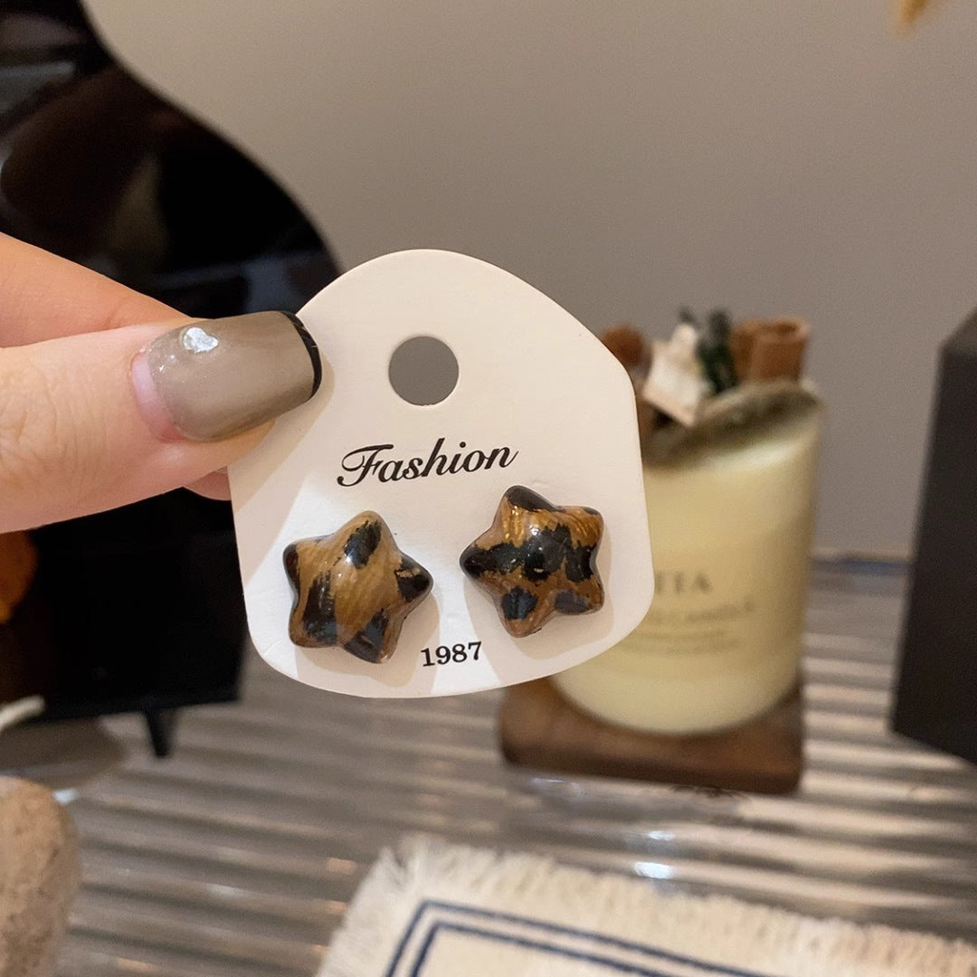 Wholesale Leopard Print Pentagram Earrings