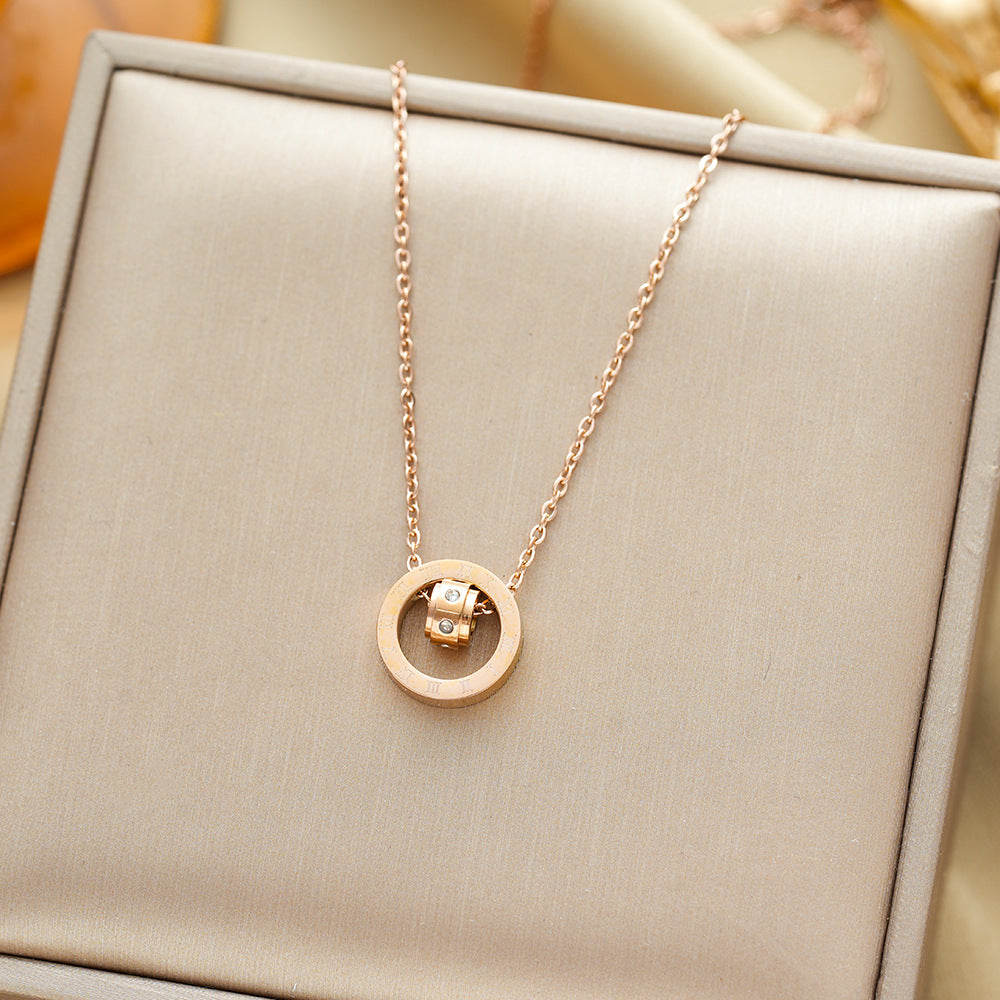 Wholesale 18k rose gold simple Roman six diamond necklace  titanium steel does not fade online necklaces