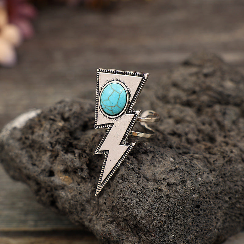 Wholesale Alloy Electroplated Retro Lightning Turquoise Ring,  Chic Fashion Accessory