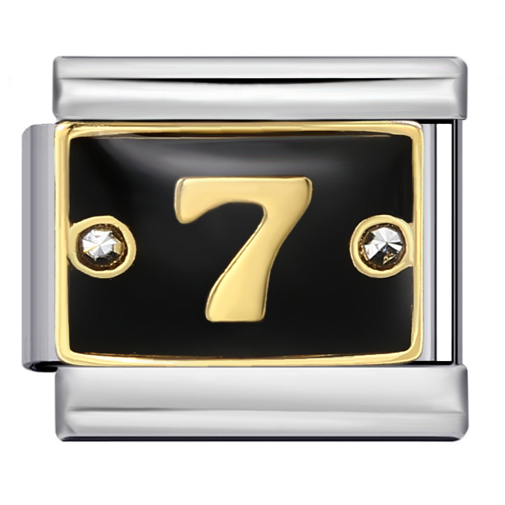 Wholesale Italian modular Black rhinestone numbers DIY bracelet