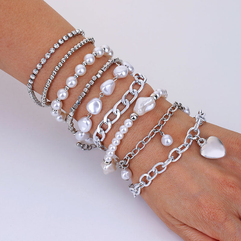 Wholesale 9pcs Heart Pendant Pearl Bracelet ACC-BT-GuTe002