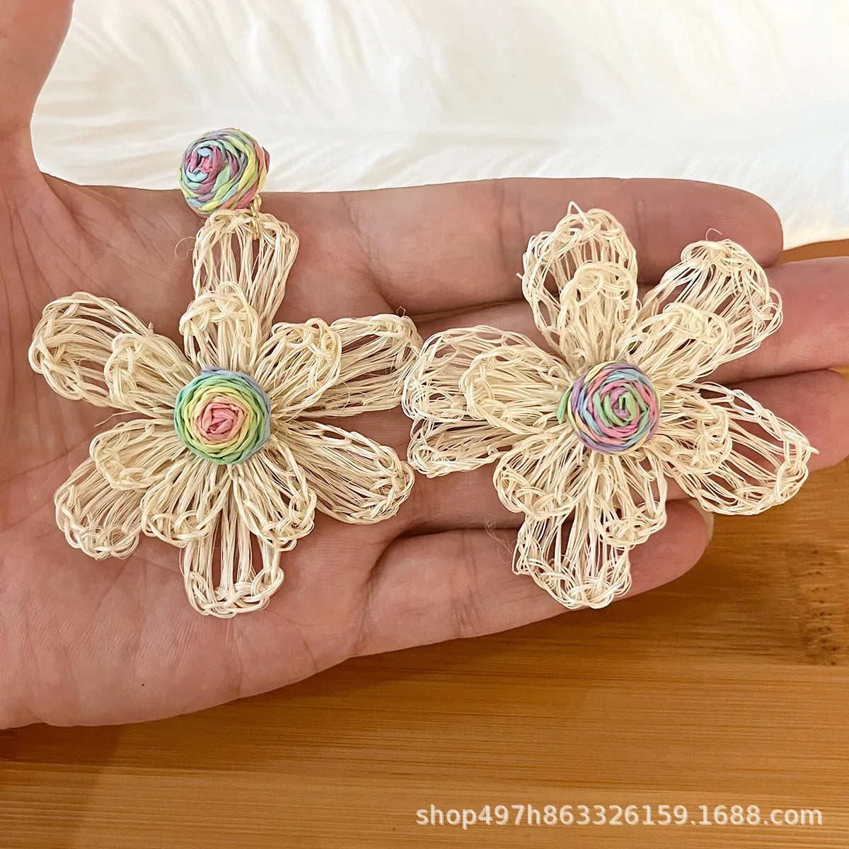 Wholesale Bohemian Handmade Woven Flower Earrings