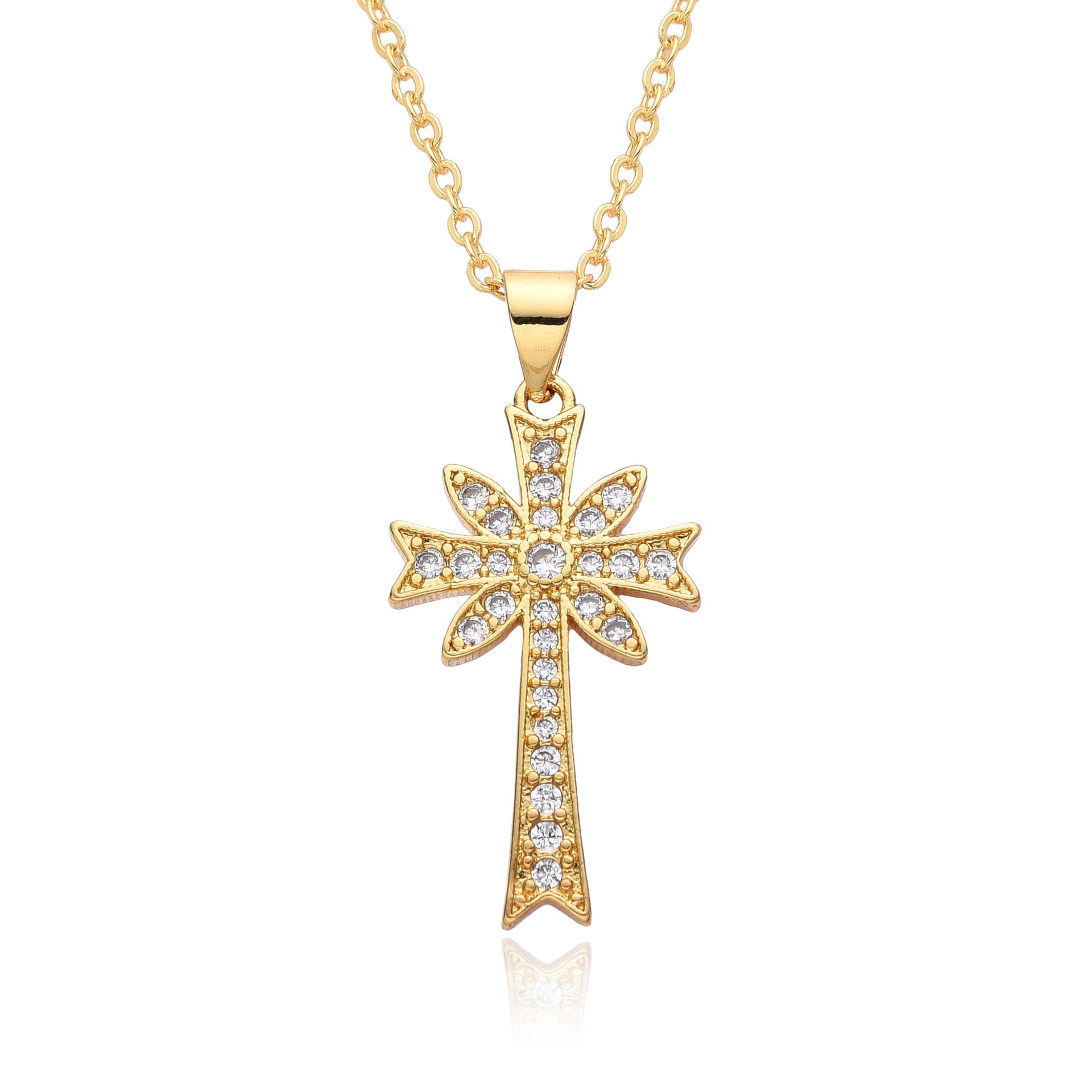 Wholesale retro cross micro inlaid zircon copper gold-plated necklace