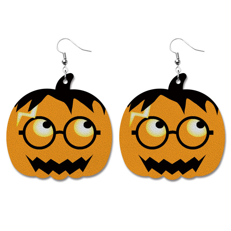 Wholesale  PU Leather Earrings Creative Pumpkin Bat Skull Heart Designs Chic Jewelry Accessory For Party Boutique Resale
