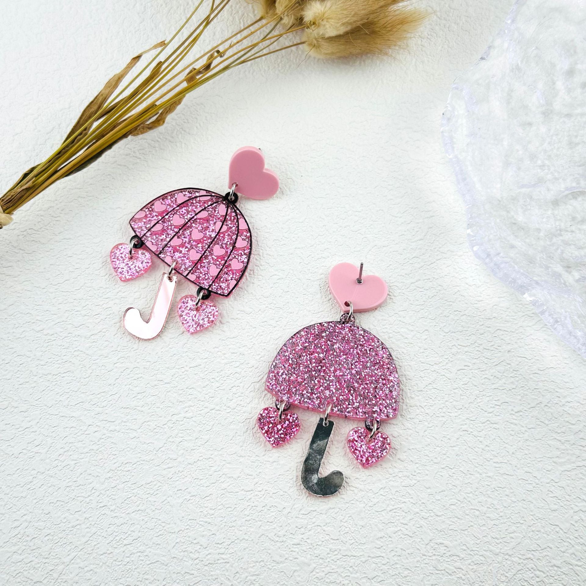 Wholesale Valentine's Day mirror love umbrella exaggerated creative design ear studs earrings