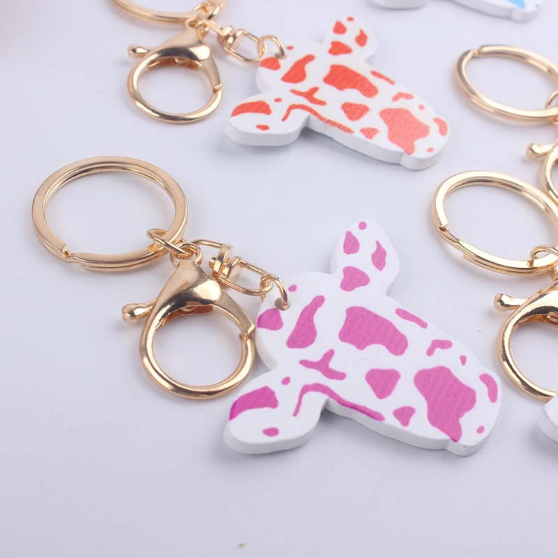 Wholesale Wooden Colored Cow Head and Cow Pattern Keychains