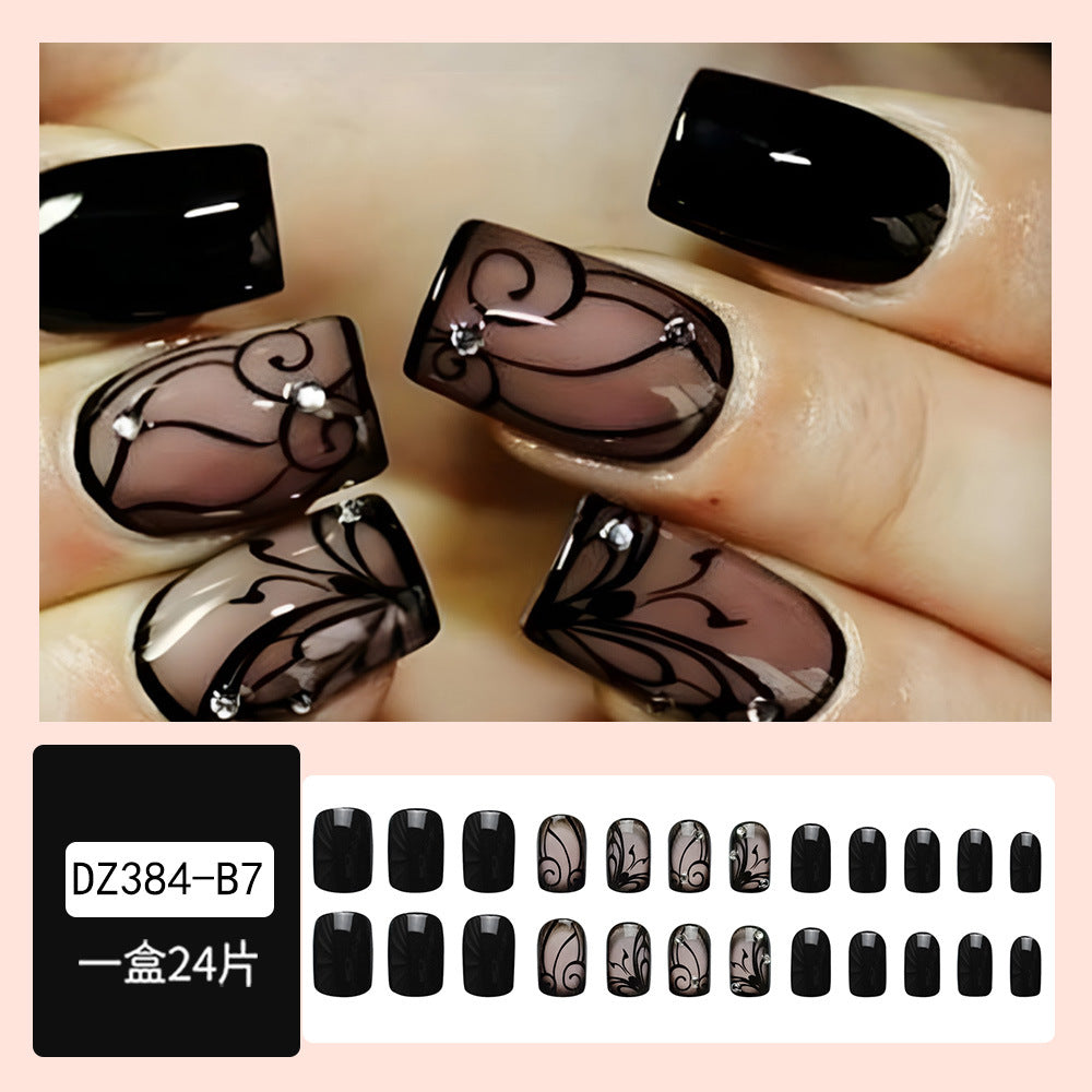 Wholesale 24 Pieces/box Dark Style Black Vine Nails Kits Nail Stickers ACC-NS-QXJ019