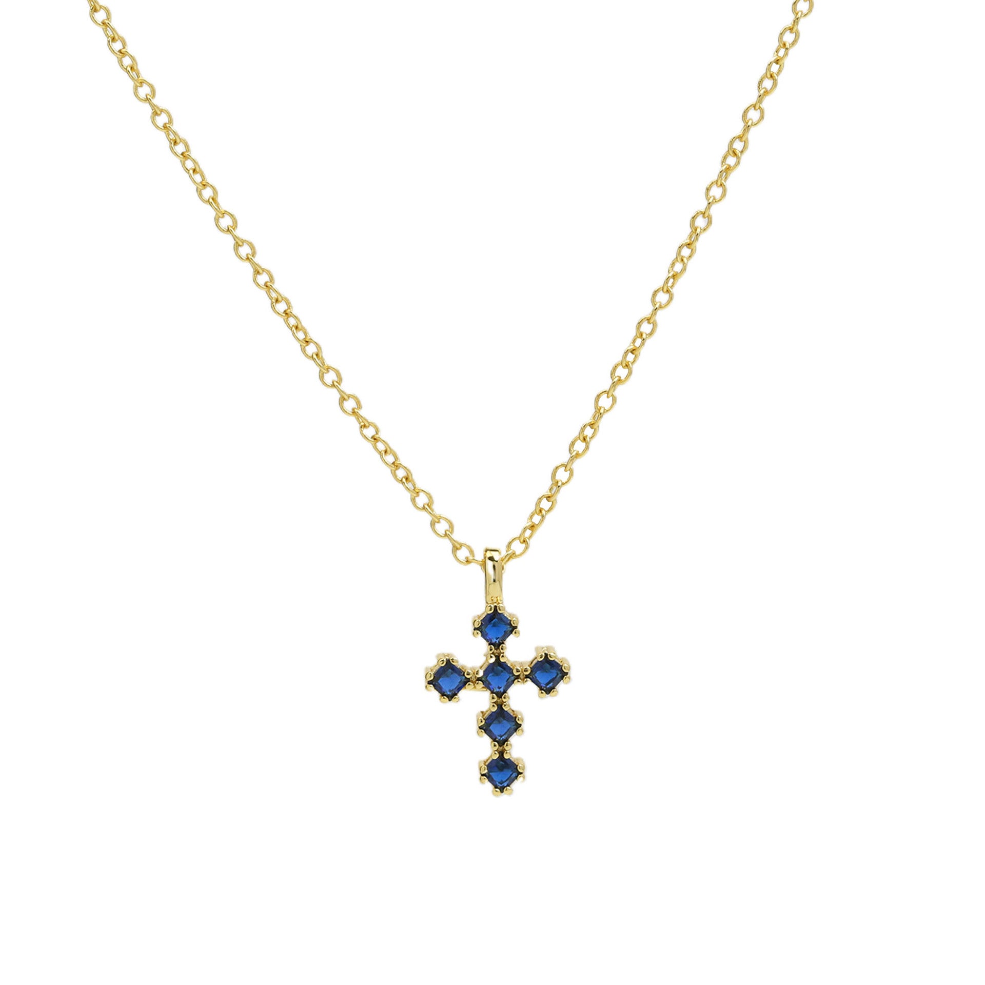 Wholesale 18k Brass Colored Zirconium December Birthstone Cross Pendant Necklaces ACC-NE-BaiYi004