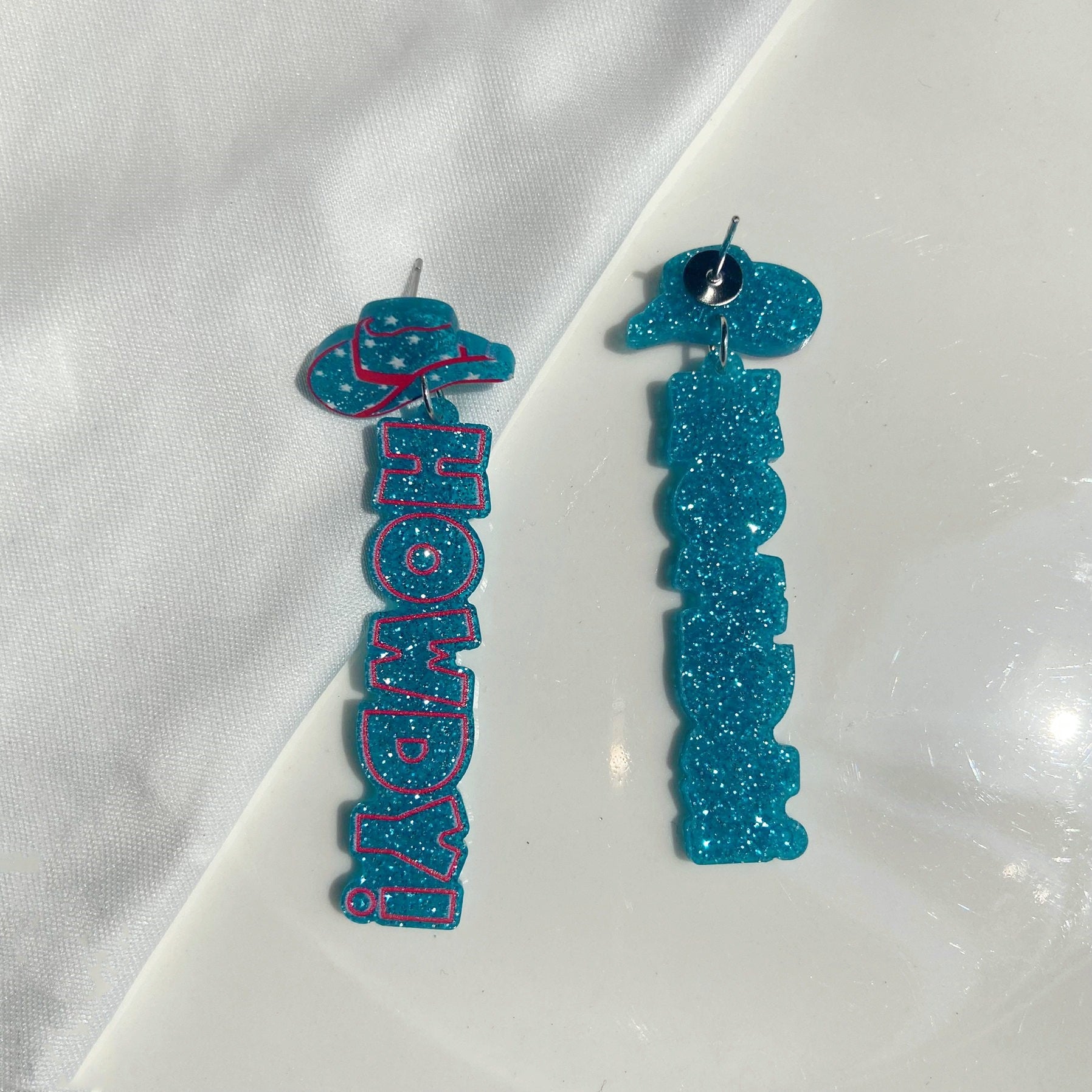 Wholesale Western Cowboy Tribal Cowboy Hat Howdy Letter Glitter Acrylic  Earrings