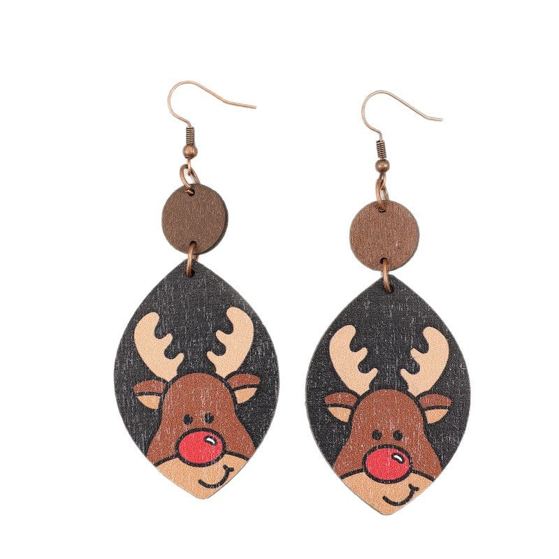 Wholesale Fashion Christmas Reindeer Wooden Geometric Dangle Earrings Jewelry Accessory For Party Boutique Resale