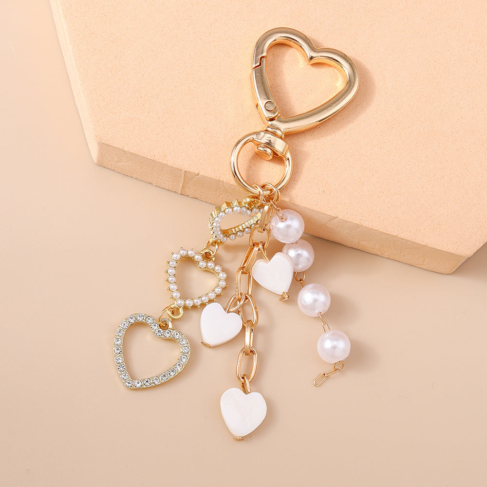 Wholesale Alloy Pearl Heart-Shaped Rhinestone Heart Keychain