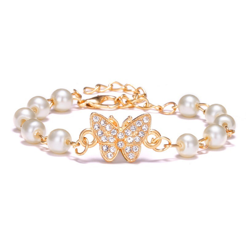 Wholesale  8-character Round Hollow Rhinestone Pearl Bracelet