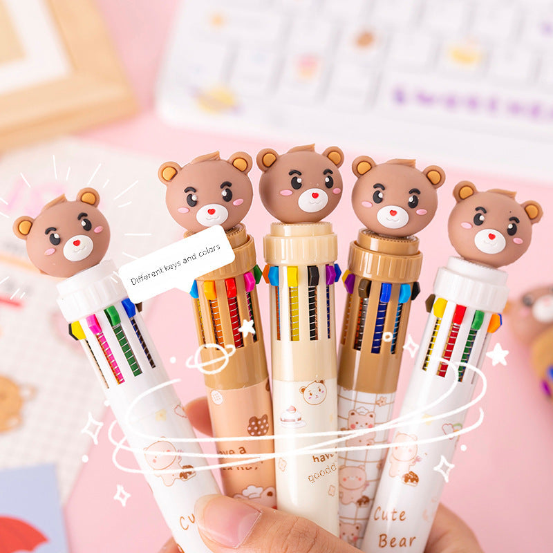 Wholesale Bear 10 Color Ballpoint Pen Cartoon Press Multicolor Color Pen