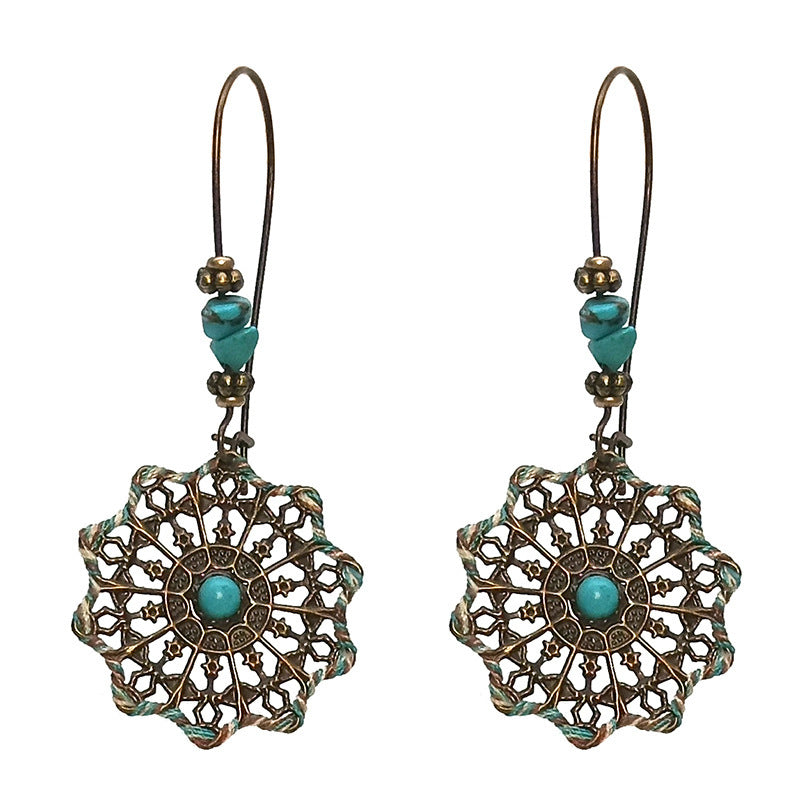 Wholesale Bohemian Ethnic Style Flower Turquoise Alloy Earrings ACC-ES-HanH019