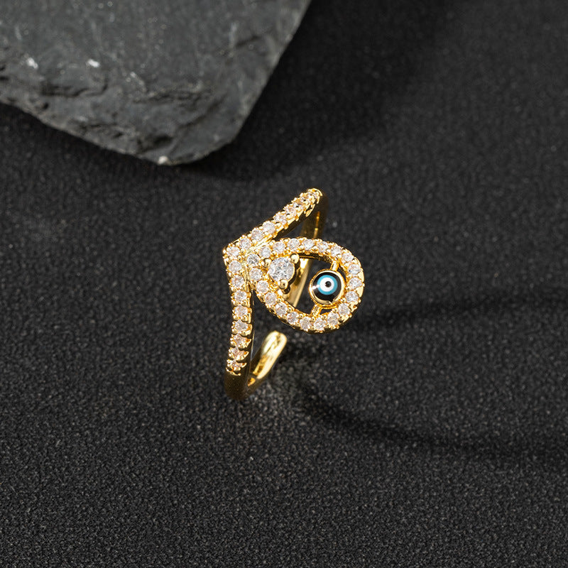 Wholesale Evil Eye Vintage Open Ring Copper Zircon Enamel Ring Fashion Jewelry Accessory For Everyday Wear