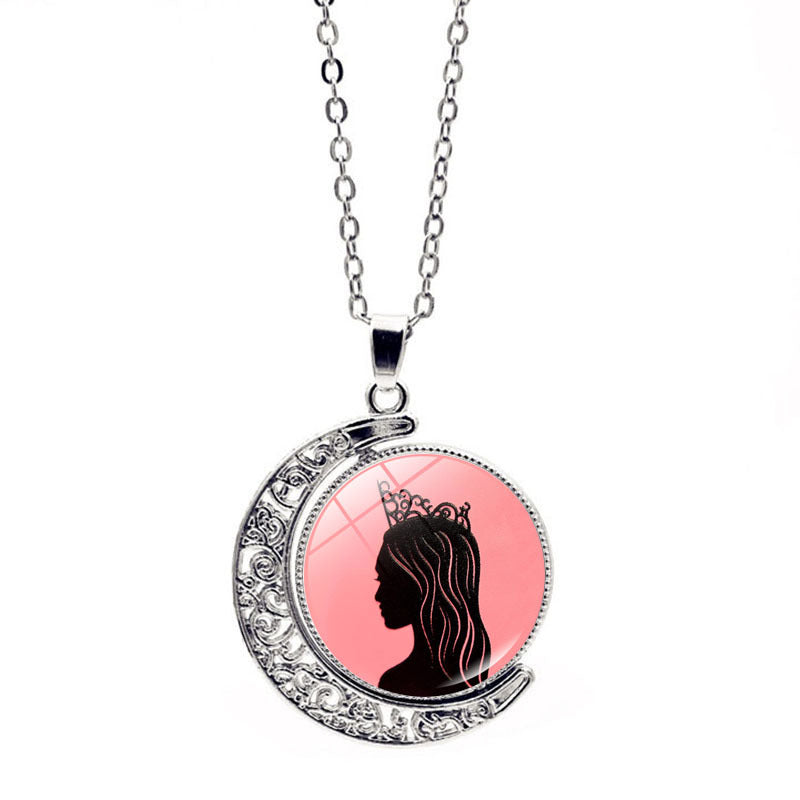 Wholesale witch necklace double sided rotating moon evil sweater chain