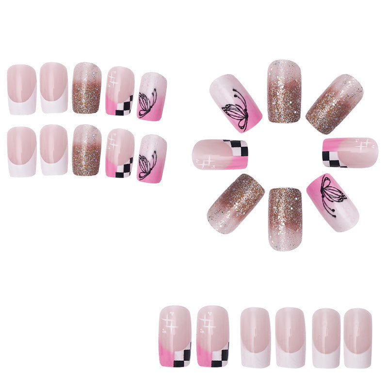 Wholesale Plastic Press on Nails Kits Matte Butterfly Square Manicure ACC-NS-MeiSu011