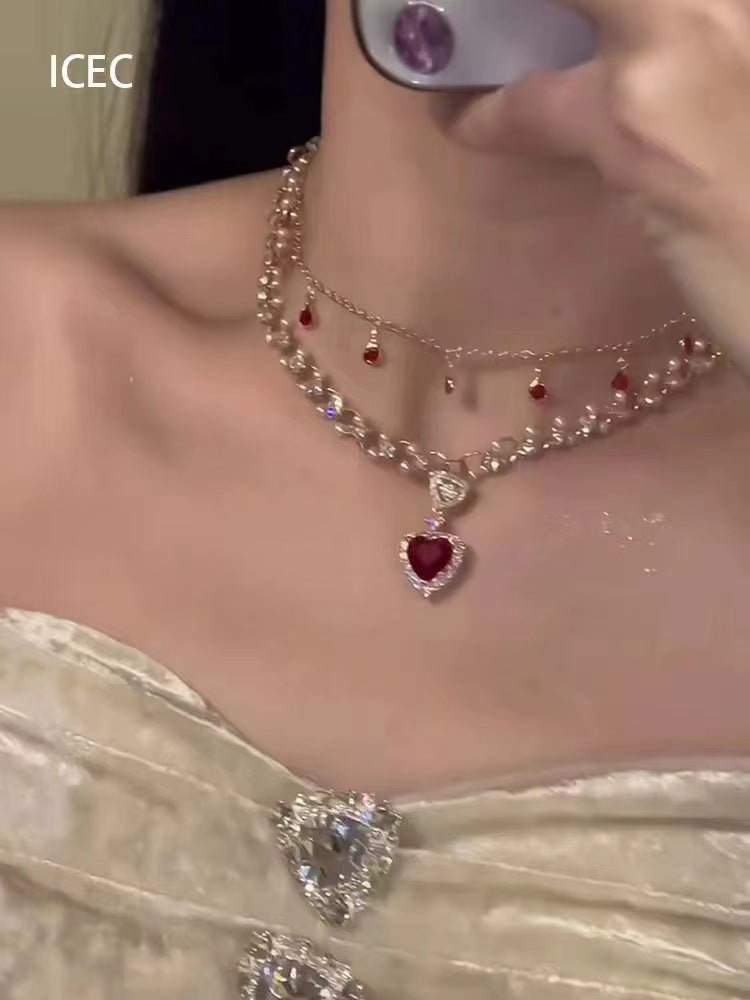 Wholesale Vacation Style Shell Pearl Layered Necklace With Blue Rhinestone Pendant Fashion Jewelry Accessory Gift
