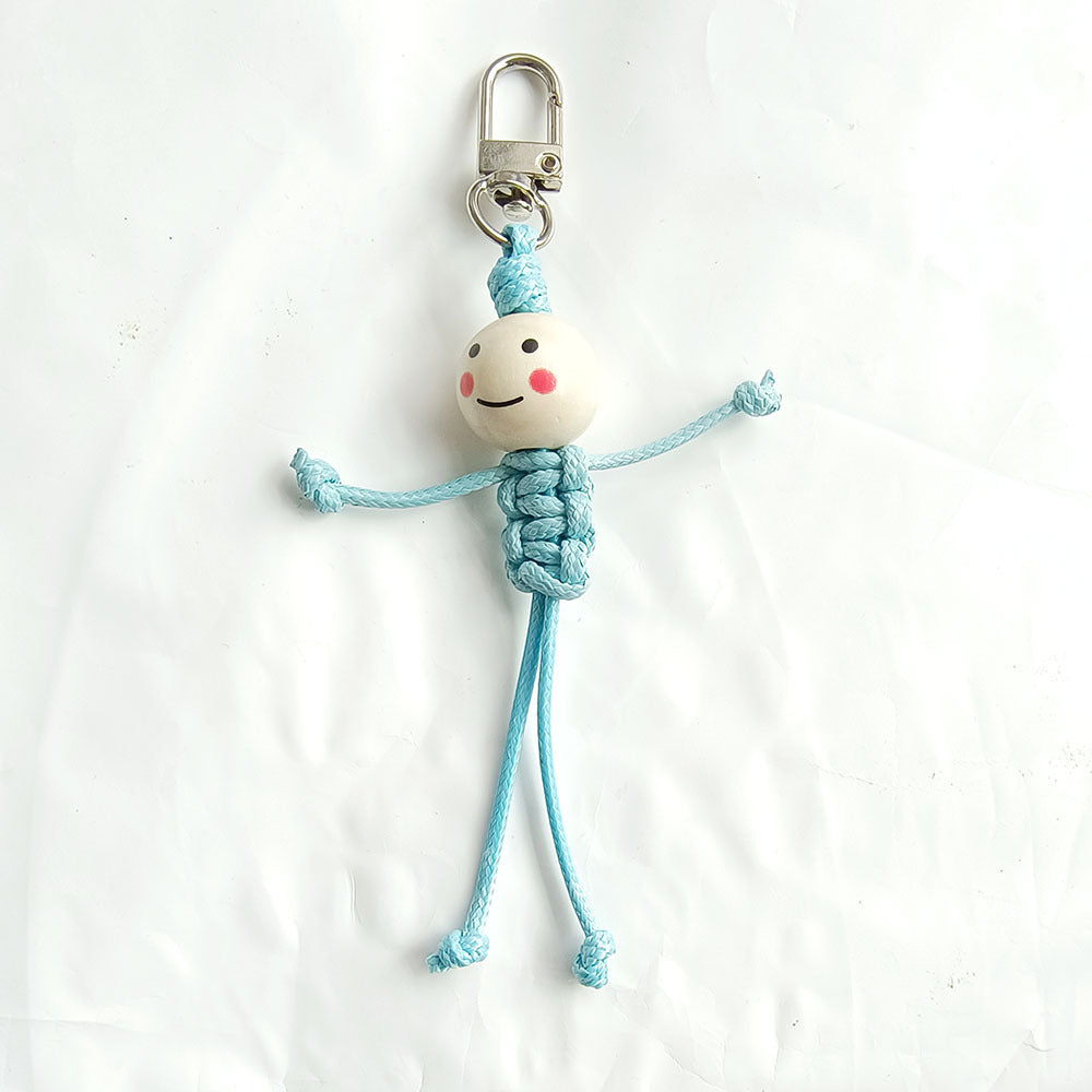 Wholesale Creative Hand-woven Stickman Keychain Wooden Beads Smiley Face School Bag Pendant ACC-KC-YCY007