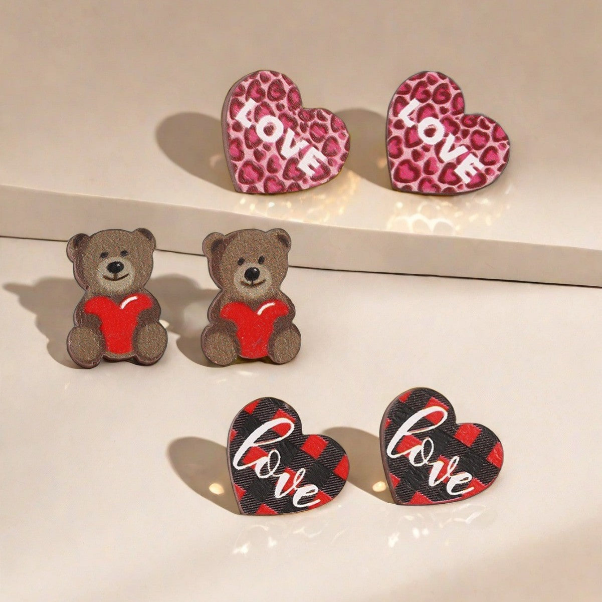 Wholesale Valentine's Day cute cartoon bear love leopard earrings set
