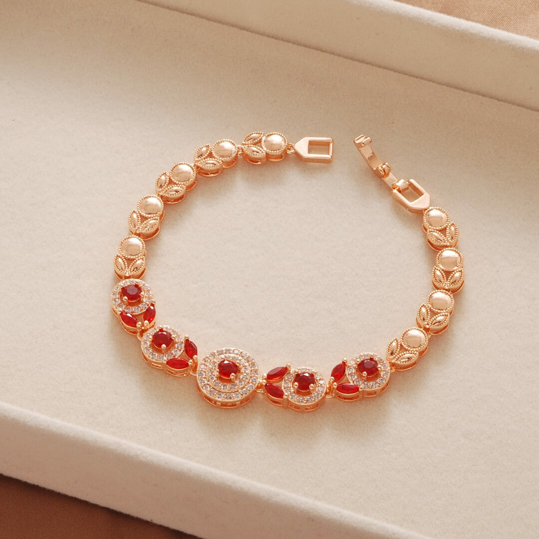 Wholesale Copper Micropaved Red Zircon Water Drop Bracelet Trendy Fashion Jewelry Accessory for Women