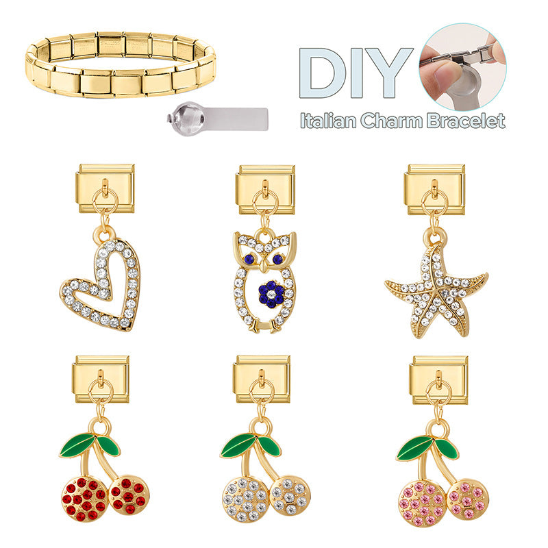 Wholesale Italian Charm Bracelet 9mm DIY Splicing Cherry Series Stainless Steel Composable Bracelet