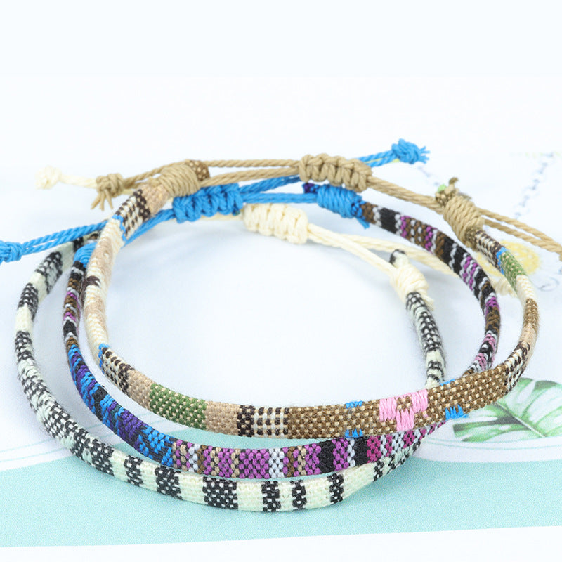 Wholesale Fabric Rainbow Cotton and Linen Woven Bracelets and Ankles ACC-BT-YiYe001