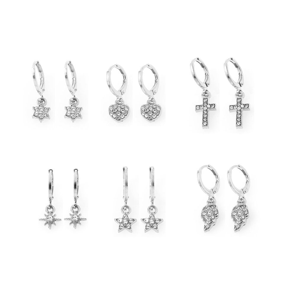 Wholesale Bohemian a variety of wings stars cross personality ear buckle earrings set