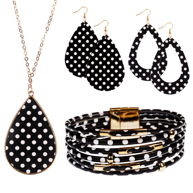 Wholesale Four-Piece Jewelry Set  Multi-Color Sequin Alloy Necklace Pu Leather Earrings Magnetic Bracelet