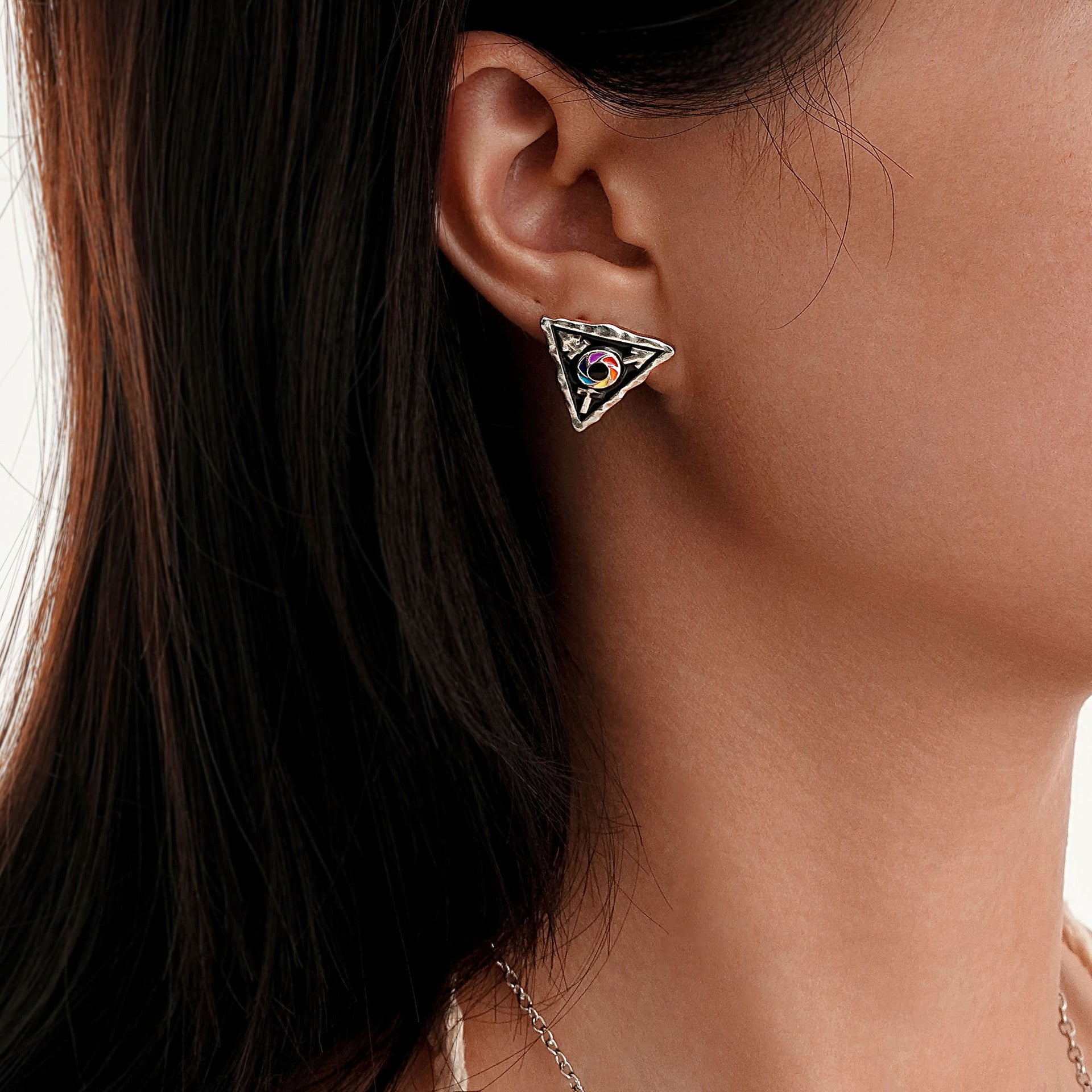 Wholesale  personality drop oil color triangle multi gender necklace earrings  suit