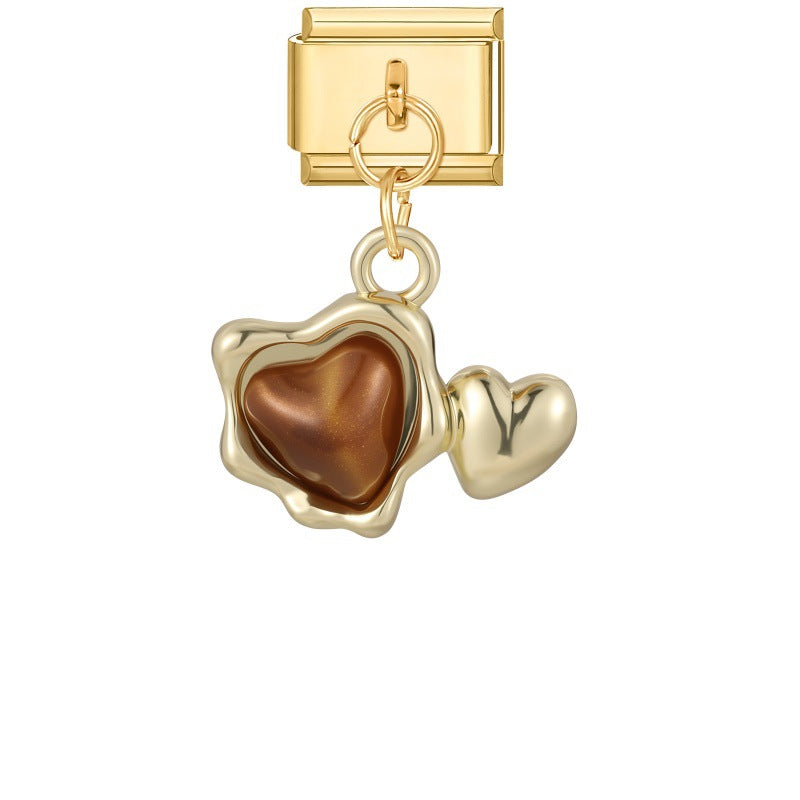 Wholesale Stainless Steel DIY Charm Bracelet Pendant with Gold Heart and Flowers Jewelry Accessory