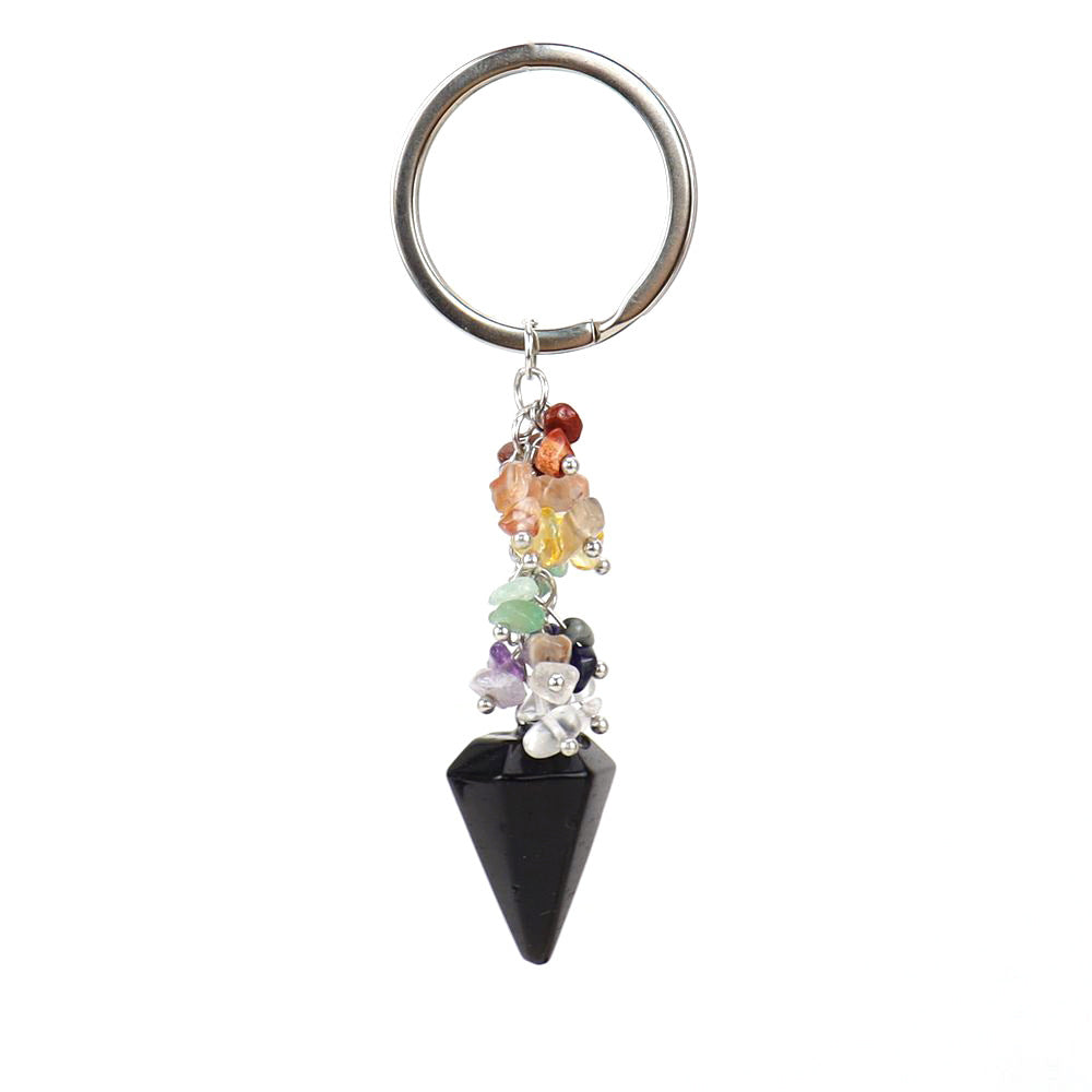 Wholesale Natural Colorful Gravel Hexagonal Prism Keychain ACC-KC-HanX003