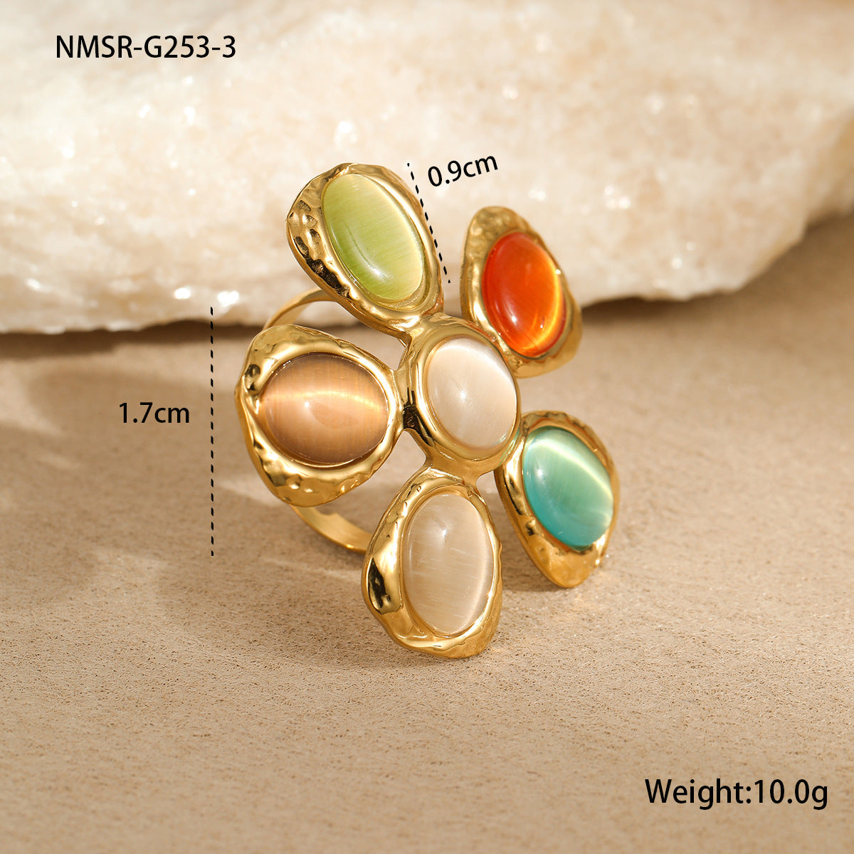 Wholesale 18K gold stainless steel  color cat's eye stone flower earrings necklaces
