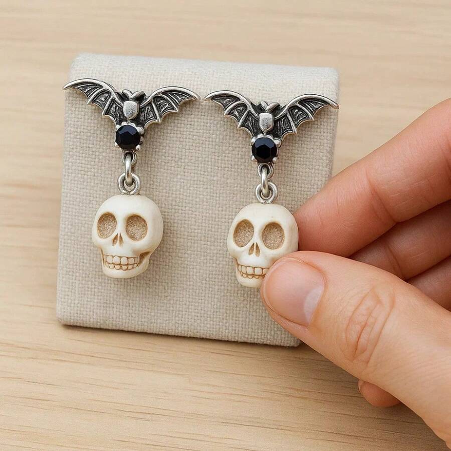 Wholesale Cartoon Skull Bat Earrings  Gothic Earrings