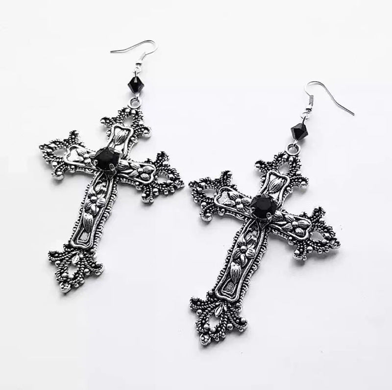 Wholesale Gothic Ruby Cross Necklace  Retro Flower Lover Pendant