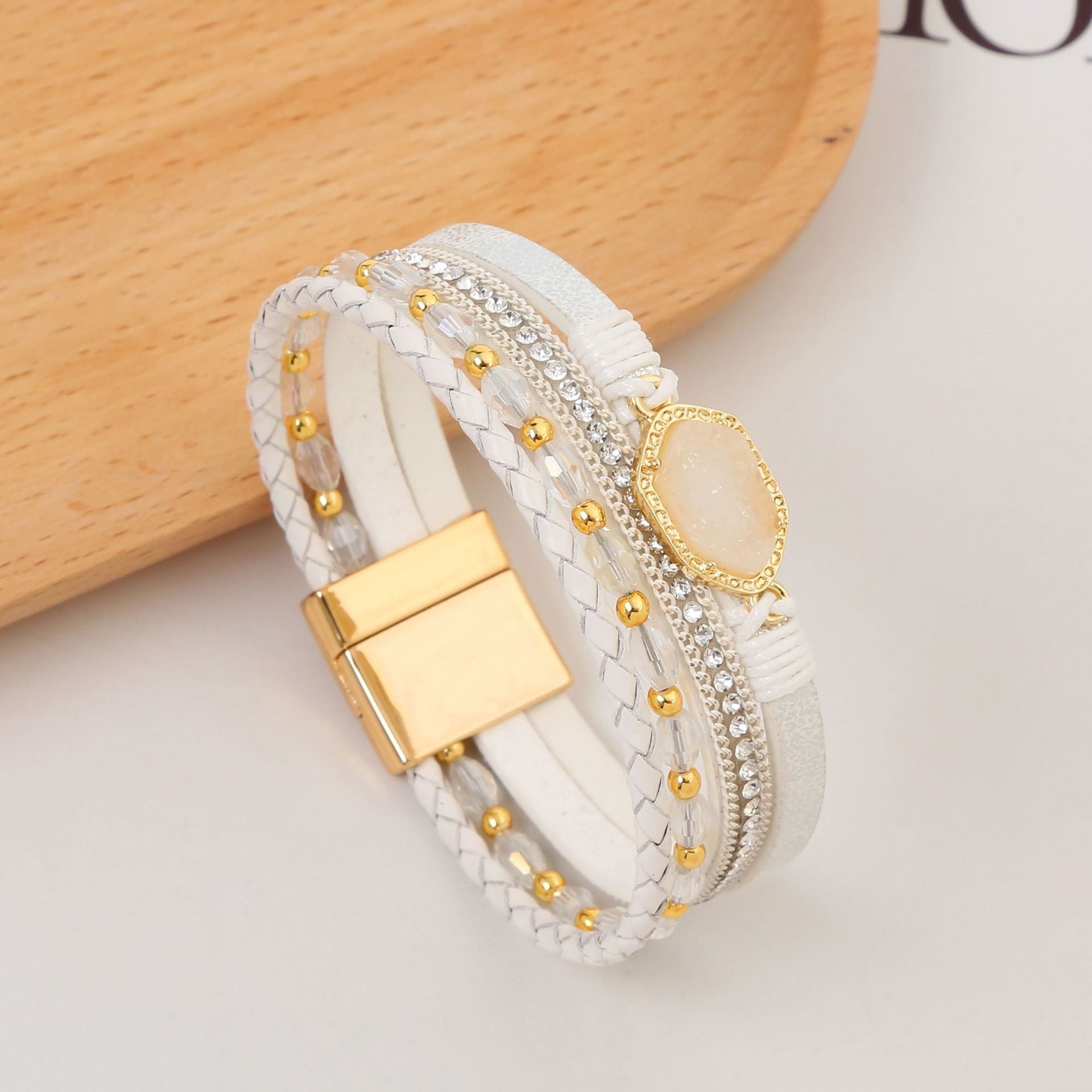 Wholesale multi-layer hand-set diamond magnetic clasp bracelet ACC-BT-Hongx007