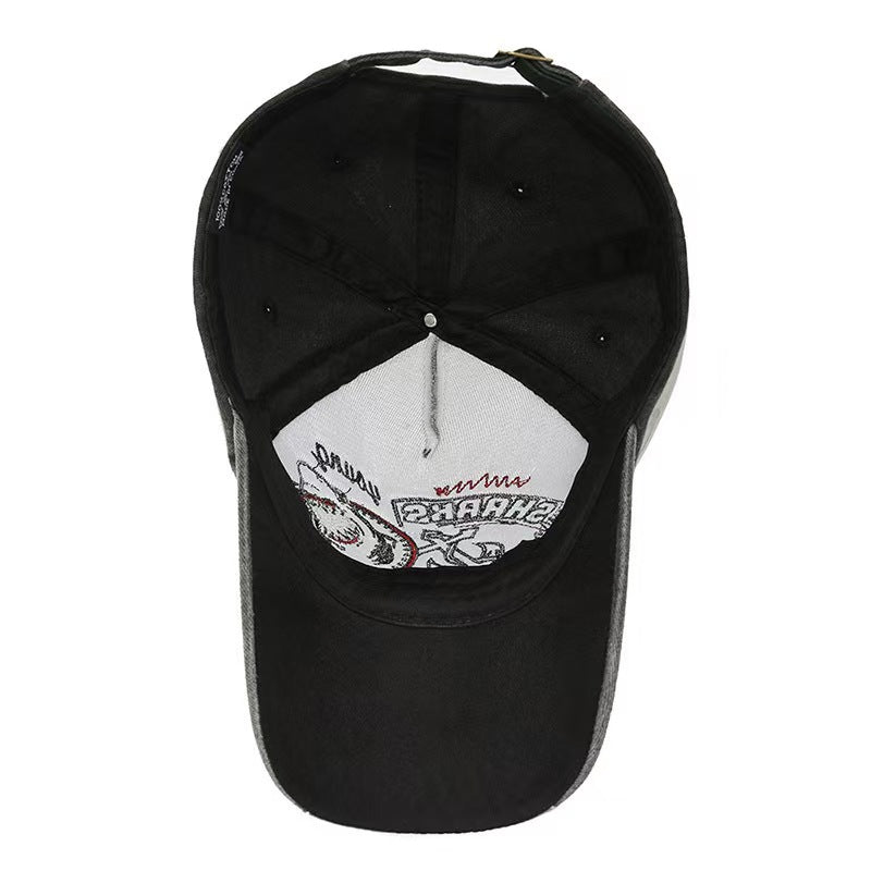 Wholesale Vintage Shark Denim Baseball Cap for Women Distressed Wash Sun Protection Fashion Accessory