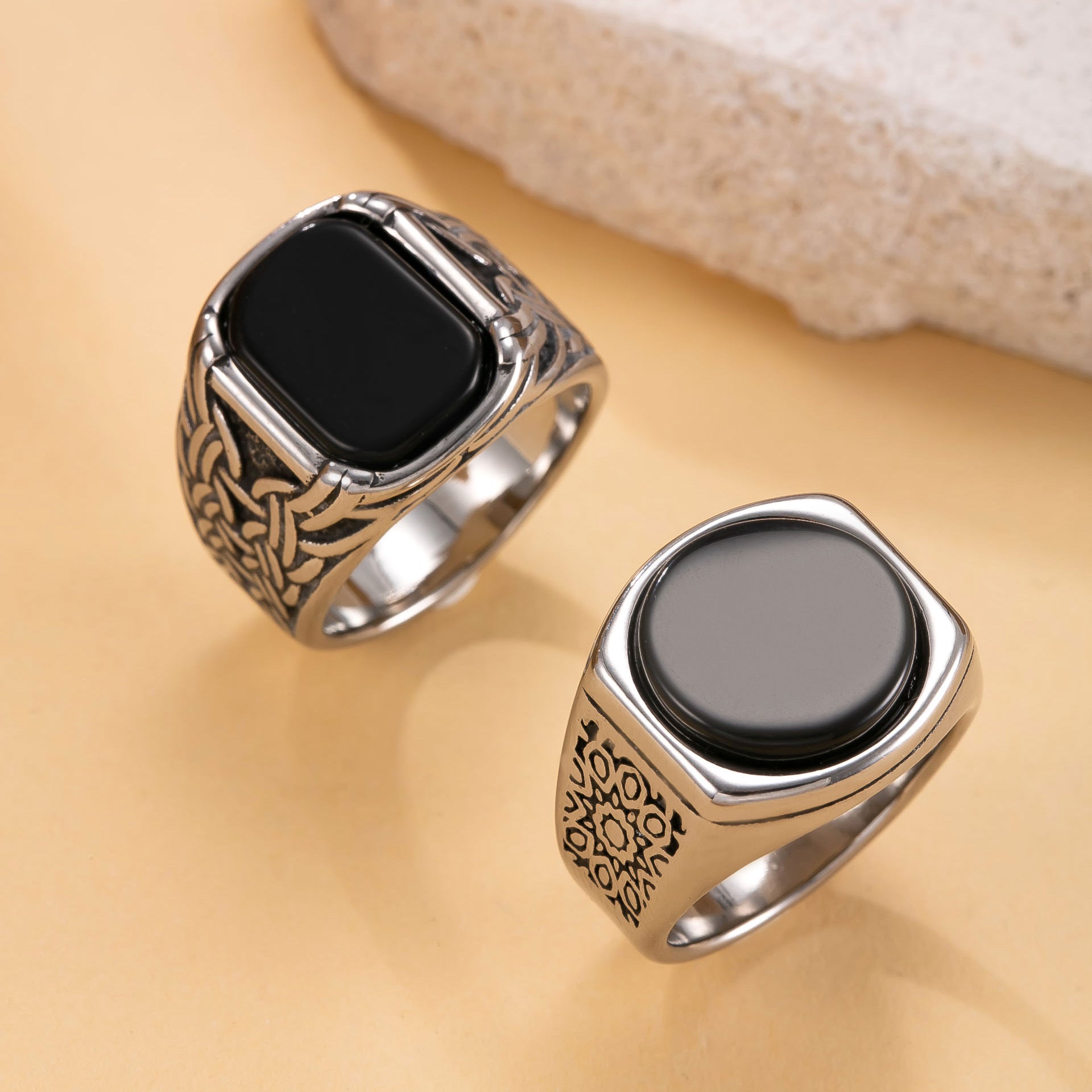 Wholesale Titanium Steel Vintage Punk Geometric Ring Set,  Fashion Accessory for Everyday Wear
