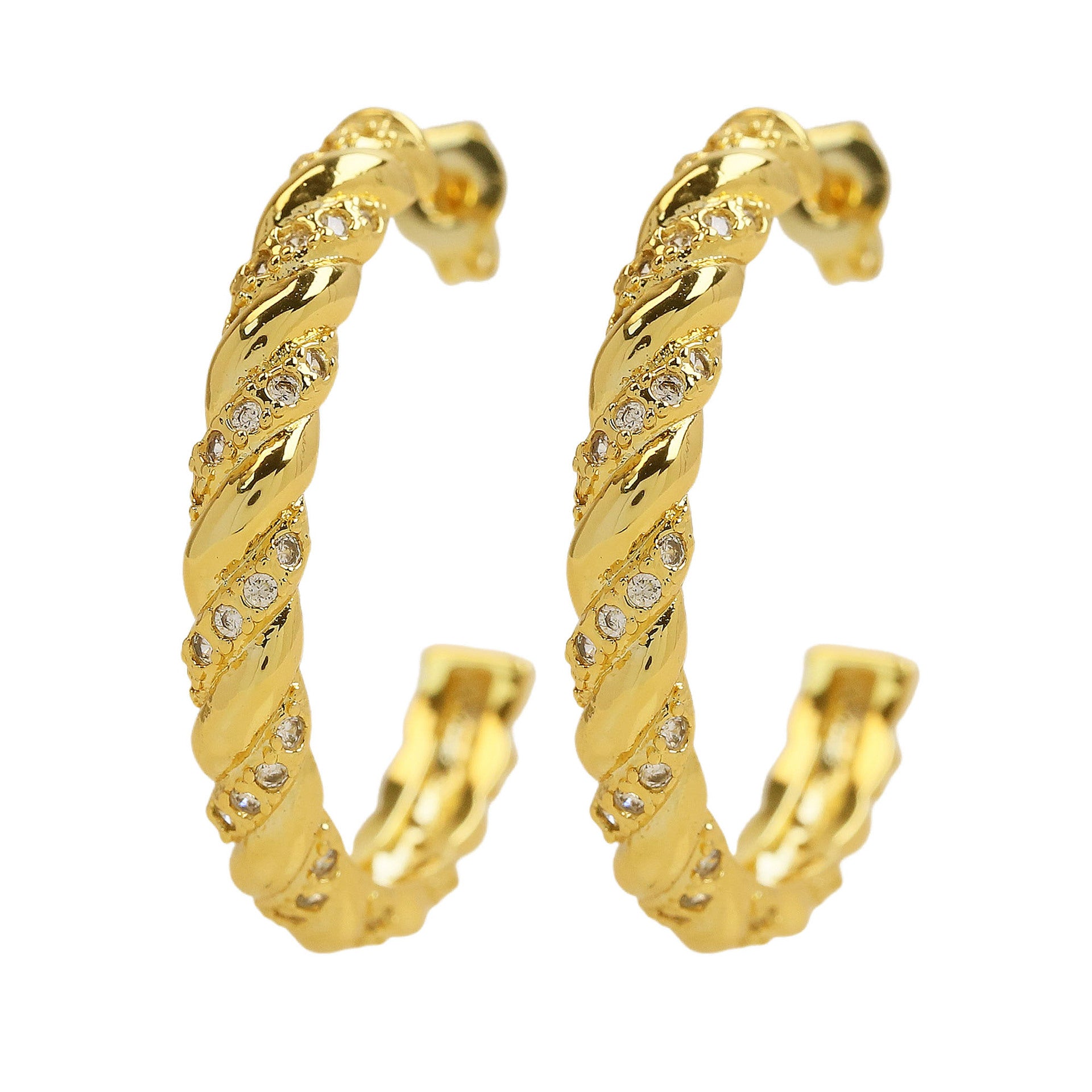 Wholesale  18k 10mm20mm30mm Brass Zircon Twist Thread  Earrings