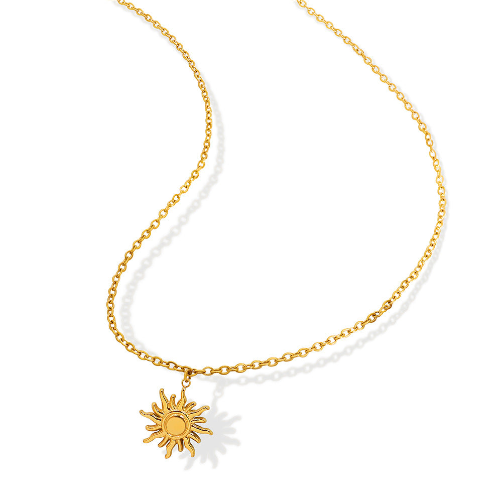 Wholesale  titanium steel gold-plated small sun pendant clavicle chain necklace