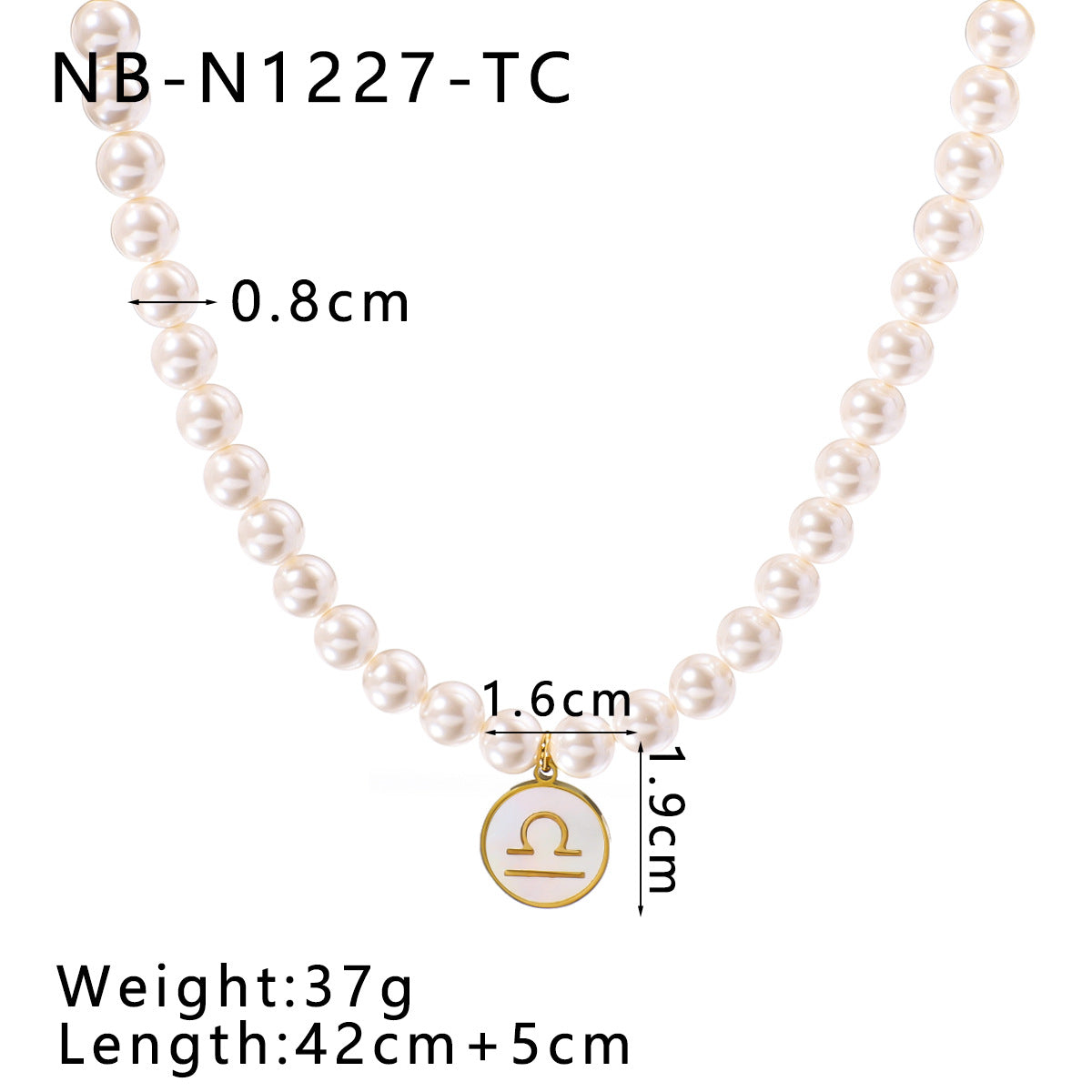 Wholesale 12 constellation stainless steel plated 18k gold white seashells pearl light luxury necklace