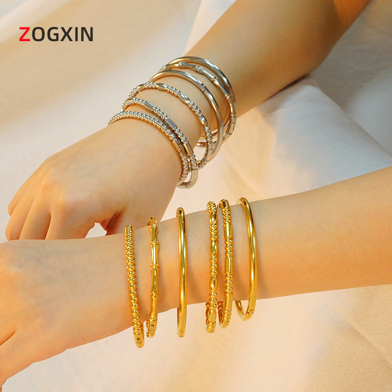 Wholesale golden bamboo titanium steel plain bracelet