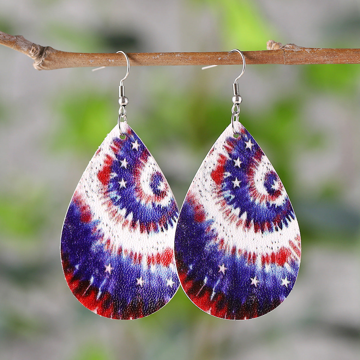 Wholesale Independence Day Red, White and Blue American Flag Flower Double-Sided Earrings